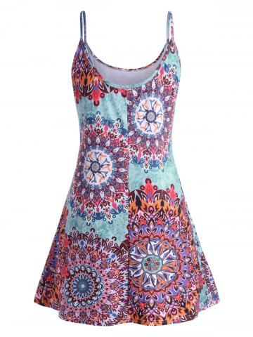 

Plus Size Bohemian Print Knee Length Dress, Light blue