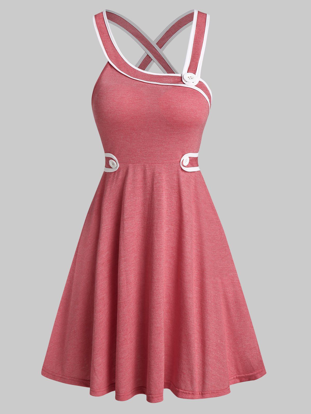 

Button Asymmetric Colorblock High Waist Dress, Valentine red