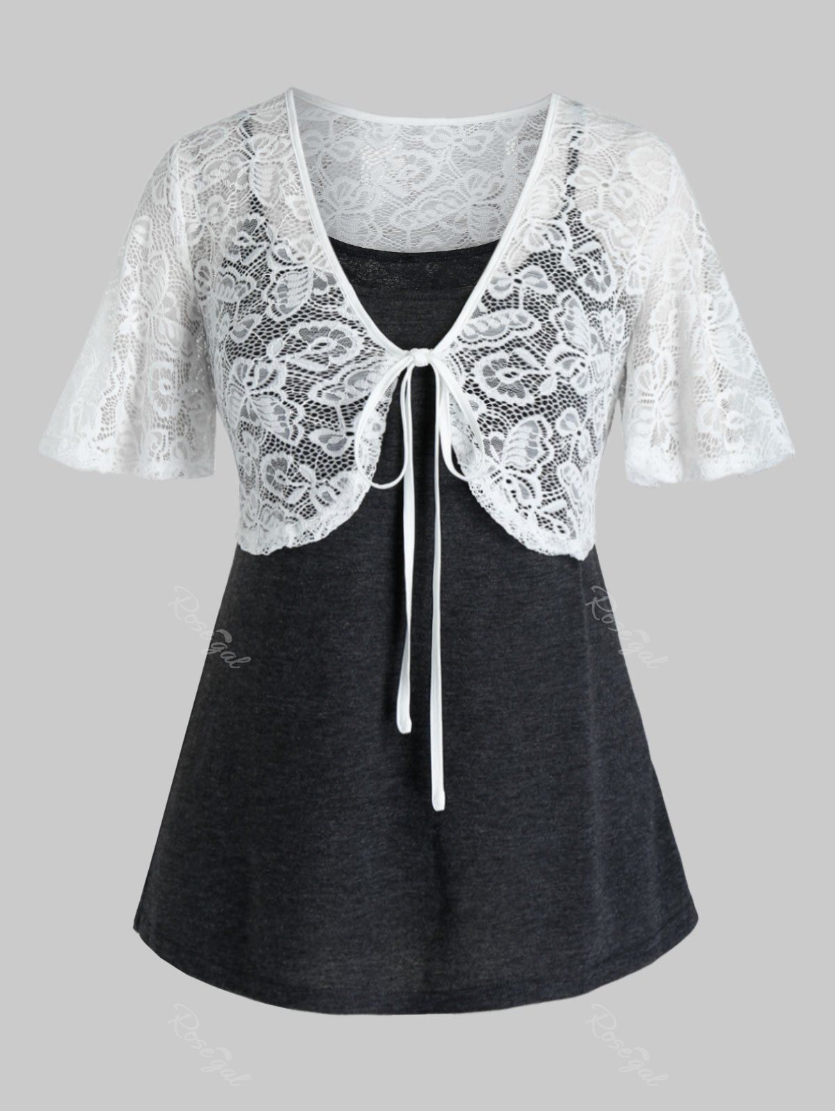 

Plus Size Lace Top and Heathered Camisole Set, Gray