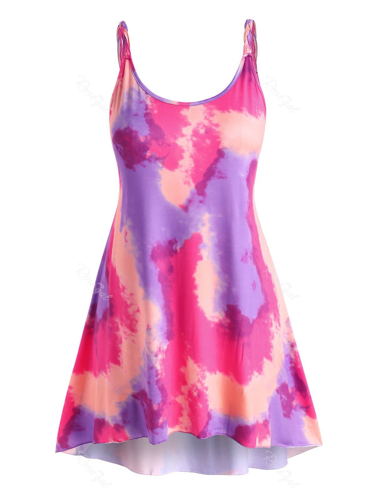 

Plus Size Braided Strap Tie Dye Tank Dress, Light pink