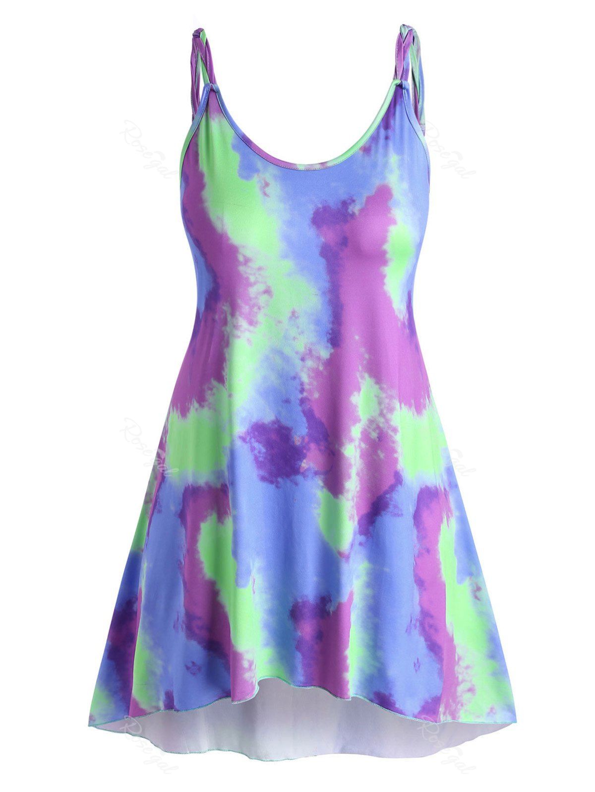 

Plus Size Braided Strap Tie Dye Tank Dress, Light green