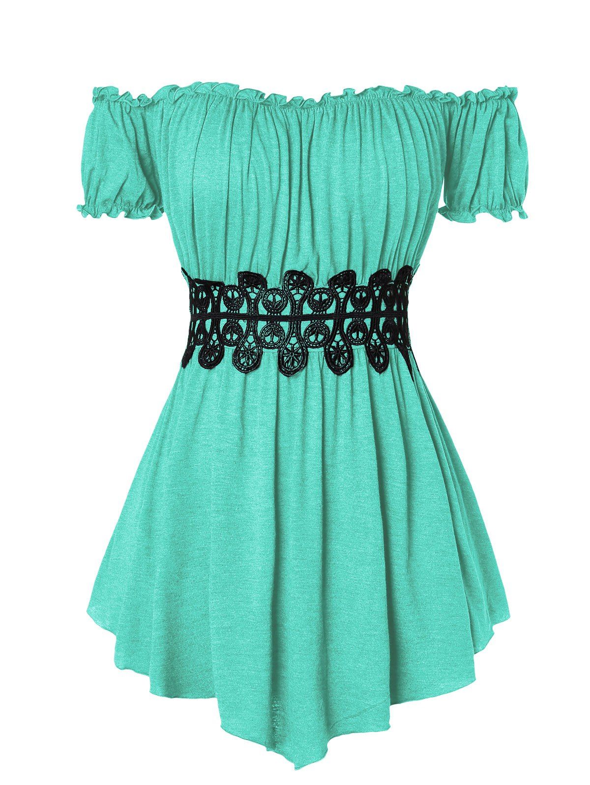 

Plus Size Off The Shoulder Pleated T Shirt, Light green