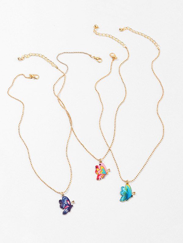 

3Pcs Colored Butterfly Necklace Set, Gold
