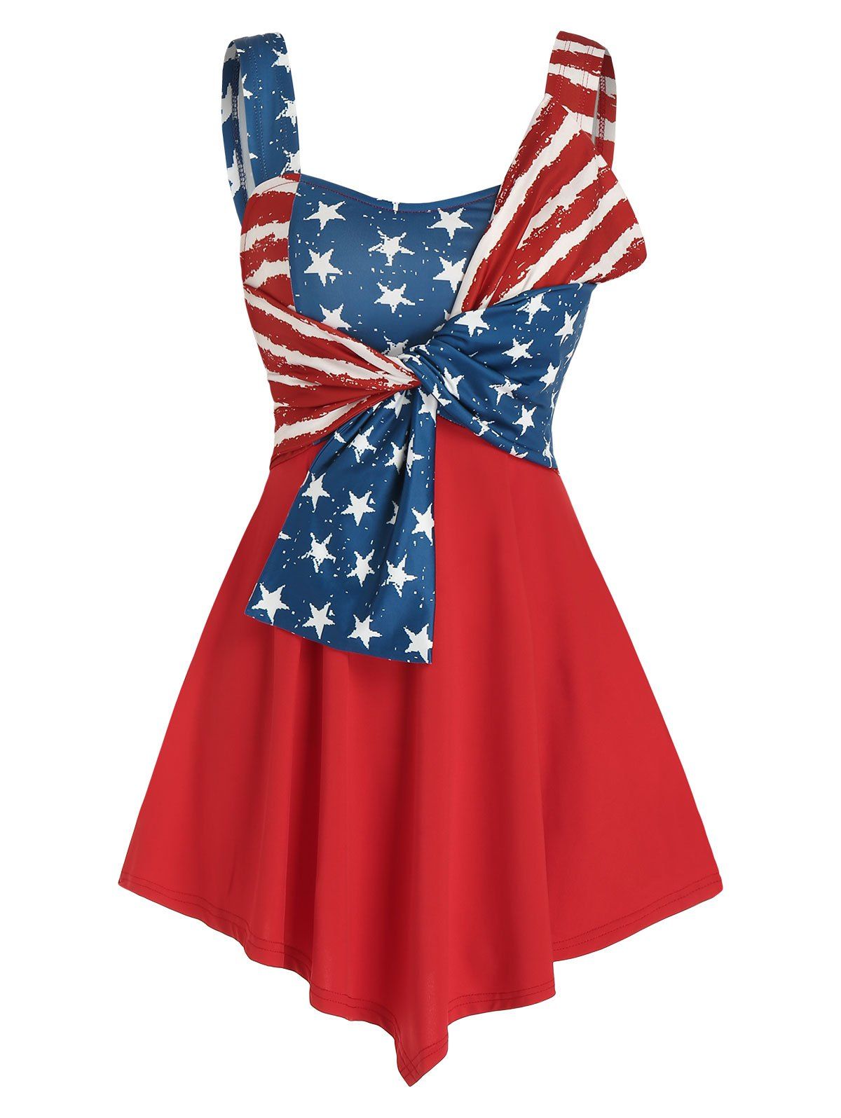 

American Flag Print Knot Front Flare Tank Top, Multi-a