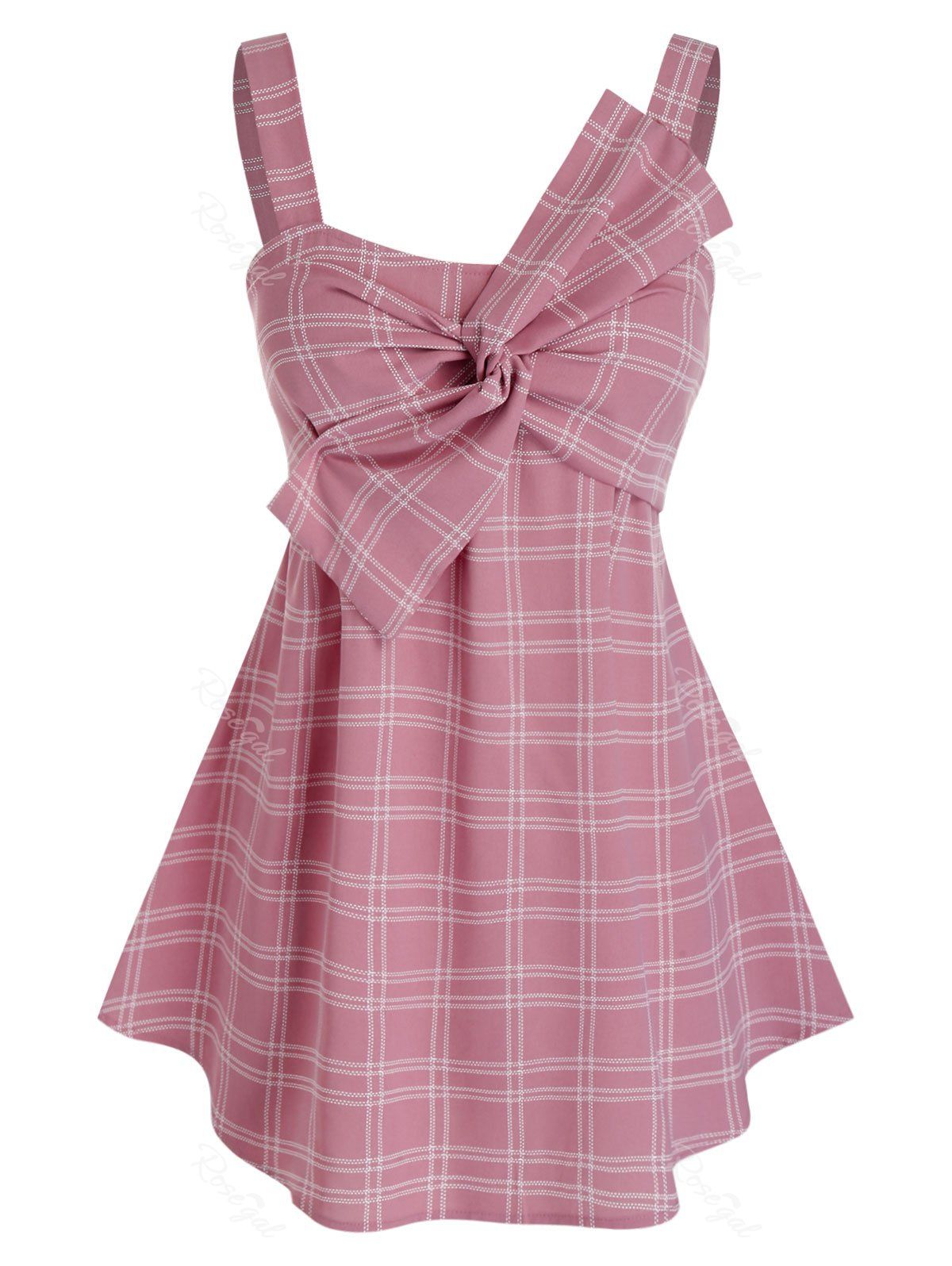 Shop Plus Size Twisted Bowknot Plaid Backless Tunic Tank Top  