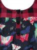 Plus Size Plaid Butterfly Print Henley T Shirt -  
