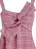 Plus Size Twisted Bowknot Plaid Backless Tunic Tank Top -  