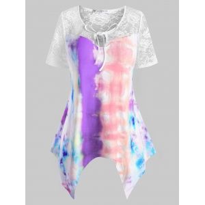 

Plus Size Tie Dye Lace Insert Handkerchief T Shirt, Light purple