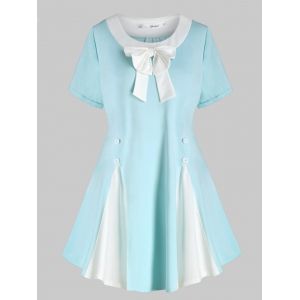 

Plus Size Two Tone Bowknot T Shirt, Light blue