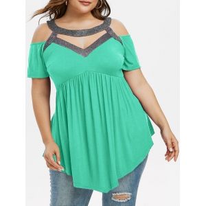 

Sparkly Cut Out Cold Shoulder Plus Size Top, Green