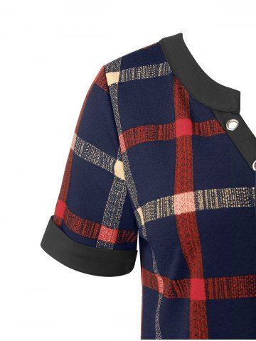 

Plus Size Plaid Print Lace Up Tunic T-shirt, Denim dark blue