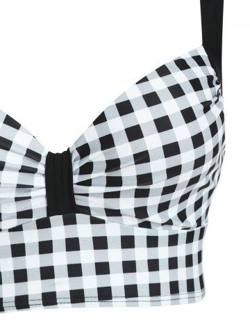 

Gingham Underwire Ruched High Rise Tankini Swimwear, Black