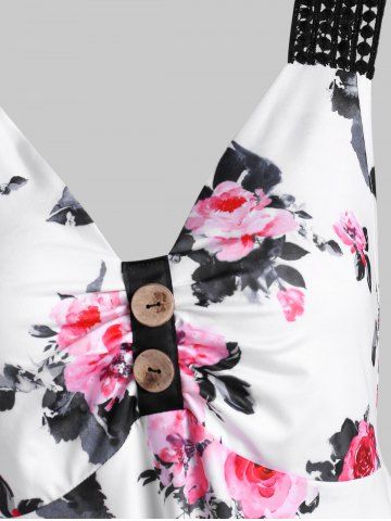 

Flower Print Criss Cross Ruched Button Embellished Tank Dress, Light pink