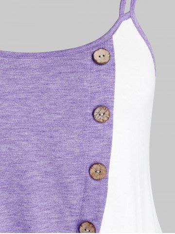 

Plus Size Button Colorblock Tank Top, Purple mimosa