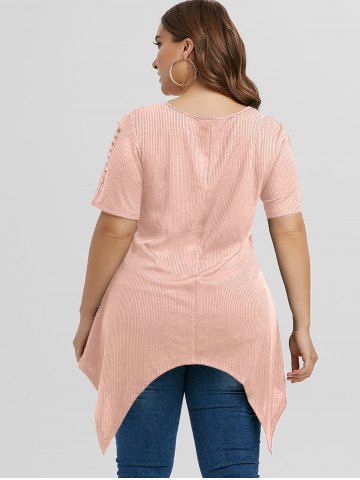 Plus Size Asymmetric Ripped Cutout Ribbed Handkerchief Tee