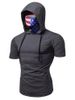 American Flag Mask Hooded Drawstring Short Sleeve T-shirt -  