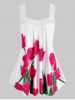 Plus Size Floral Print Lace Crochet Tank Top -  