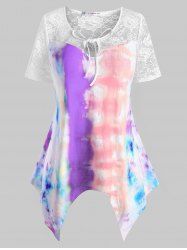 Plus Size Tie Dye Lace Insert Handkerchief T Shirt -  