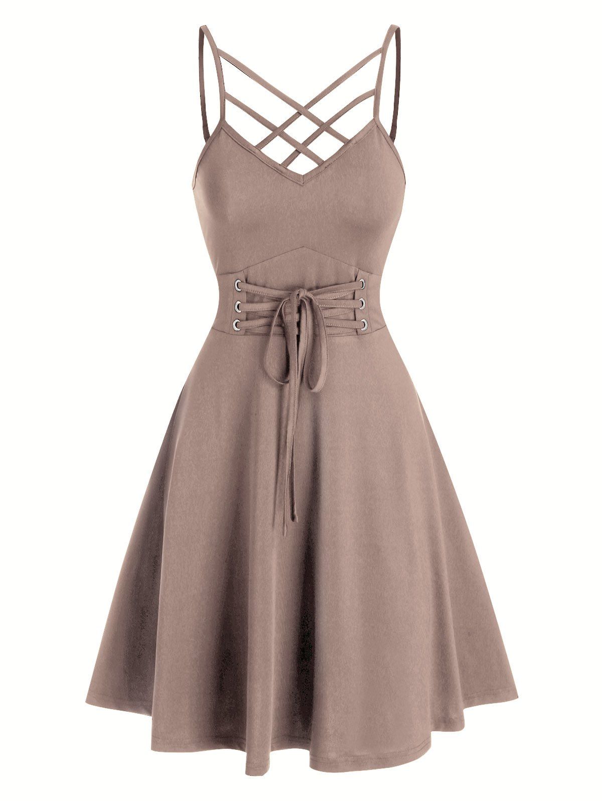 

Strappy Tie Waist Cami A Line Dress, Light coffee