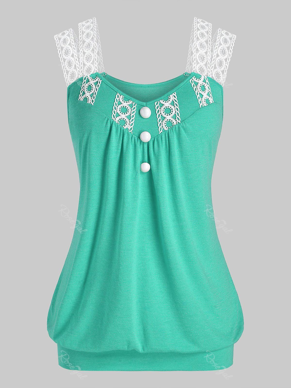 

Plus Size Crochet Panel Sweetheart Neck Blouson Tank Top, Clover green