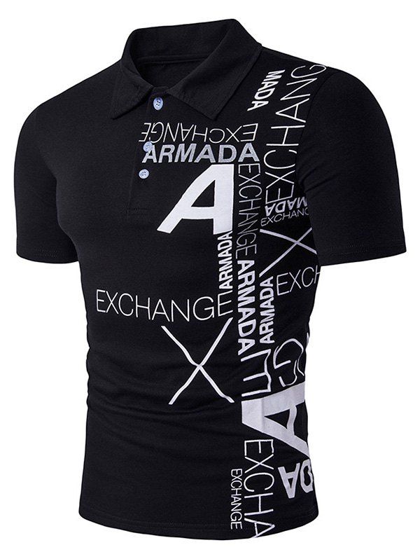 

Exchange Graphic Print Half Button T-shirt, Black