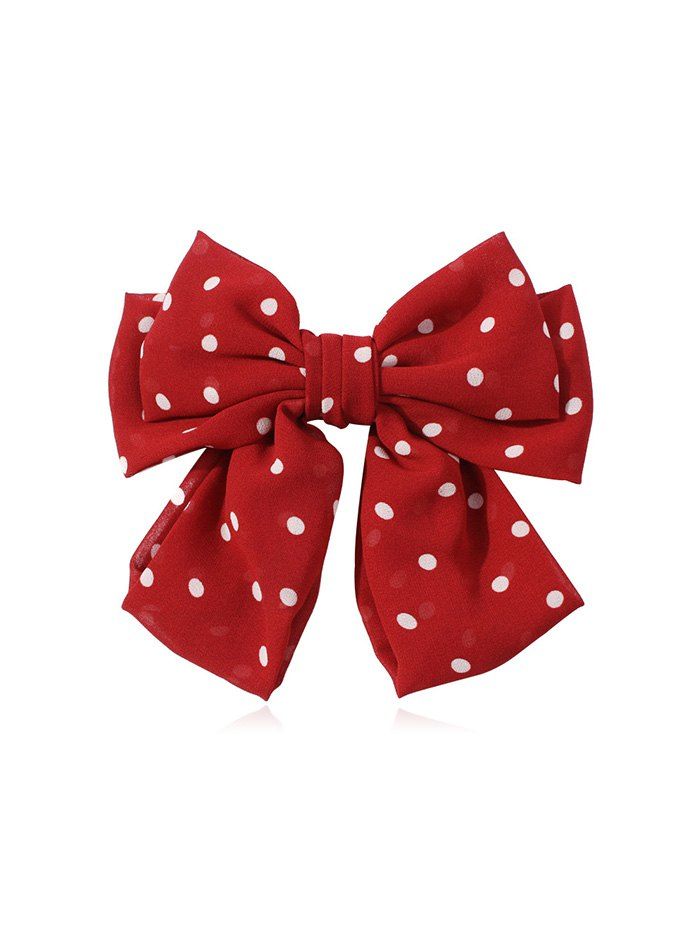 

Dots Printed Fabric Big Bowknot Barrette, Red