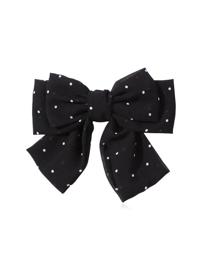 

Dots Printed Fabric Big Bowknot Barrette, Black