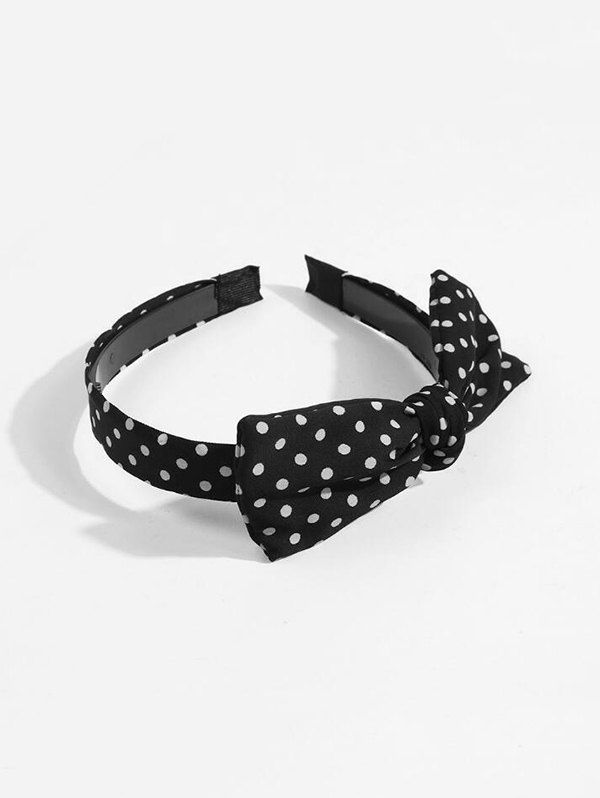 

Dot Printed Fabric Bowknot Hairband, Black