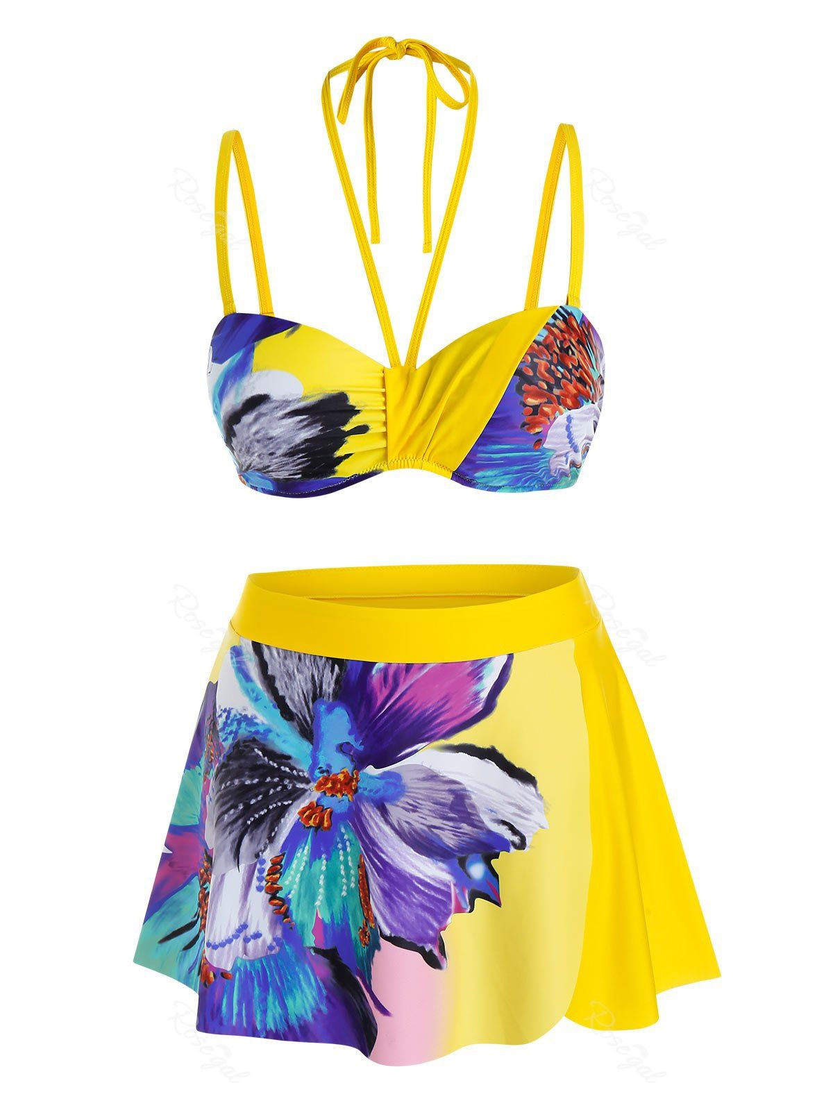 Outfit Plus Size Flower Underwire Push Up Skirted Bikini Swimwear  
