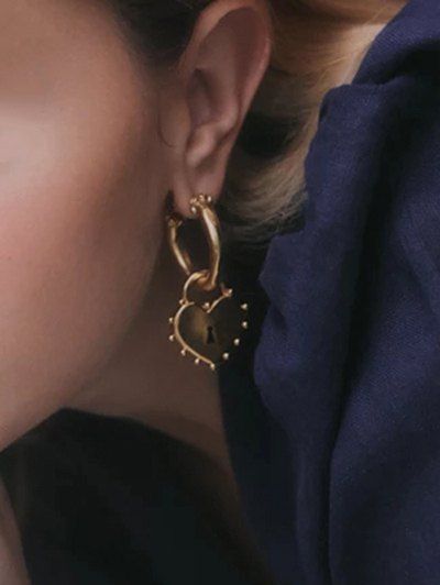 

Punk Lock Heart Shape Drop Earrings, Golden