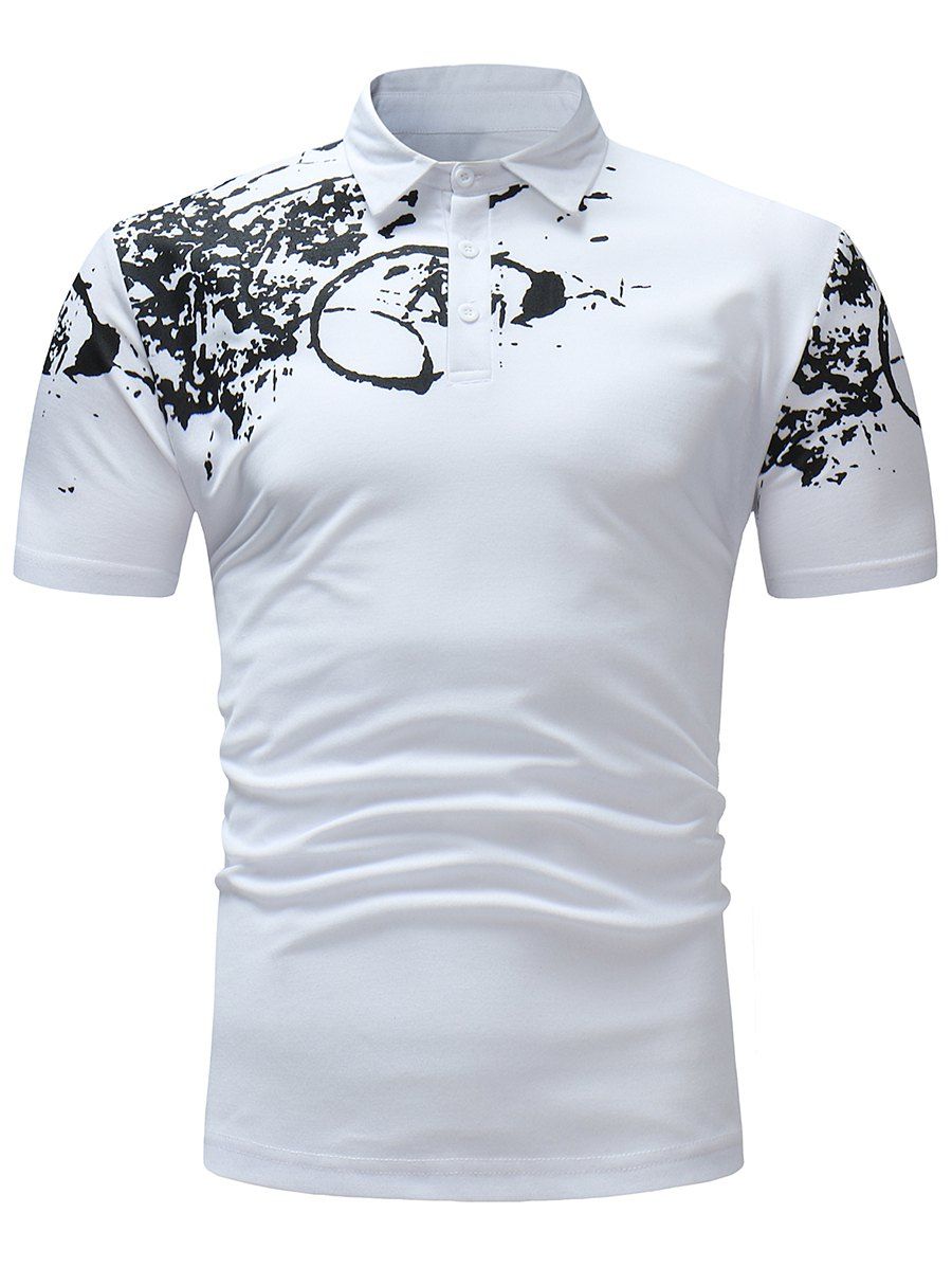 

Painting Print Turn Down Collar T-shirt, White
