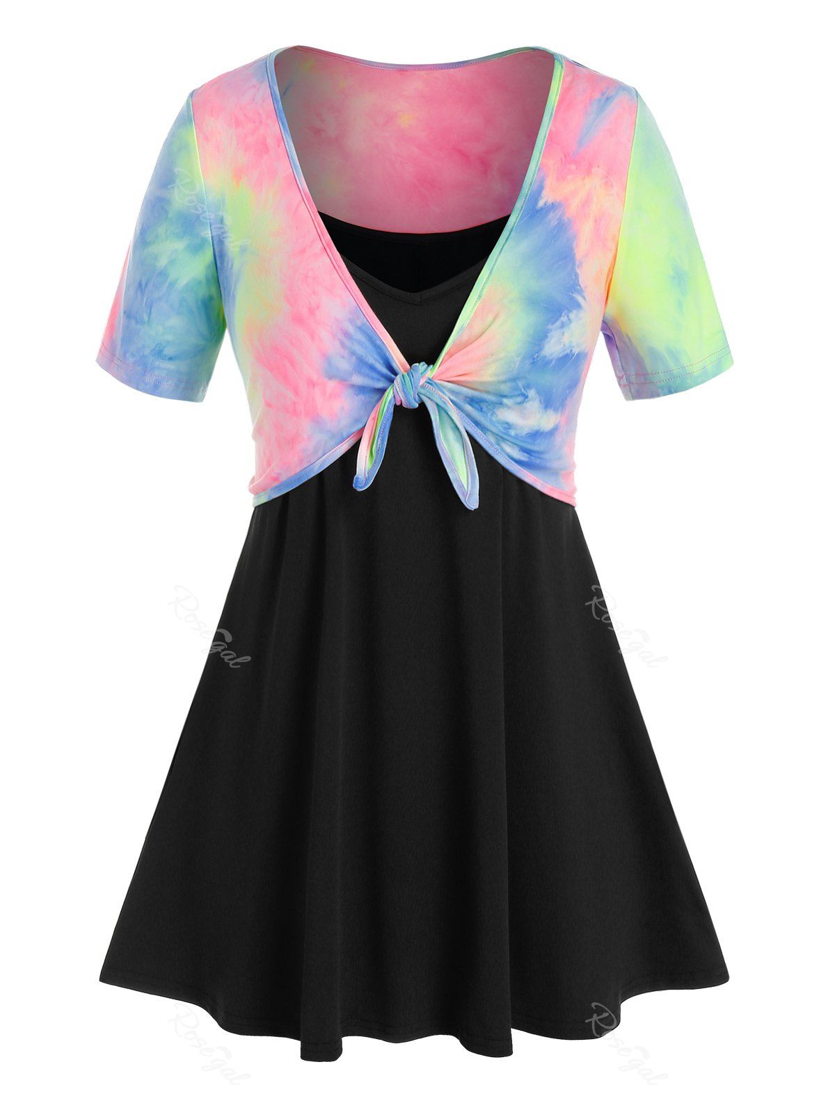 Discount Plus Size Tie Dye Top and Swing Camisole Set  