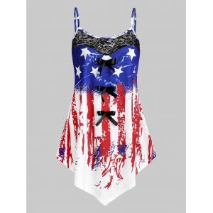 

Plus Size American Flag Print Asymmetric Tank Top, White