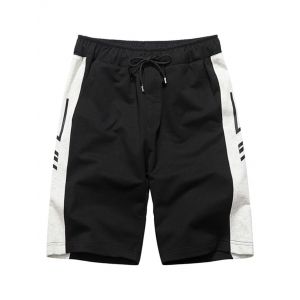 

Graphic Print Drawstring Contrast Sweat Shorts, Black