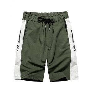 

Graphic Print Drawstring Contrast Sweat Shorts, Deep green
