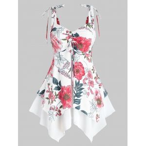 

Plus Size Floral Print Layered Tank Top, White