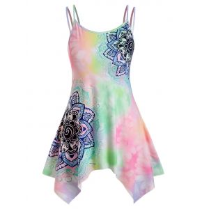 

Plus Size Handkerchief Tie Dye Printed Tank Top, Light pink