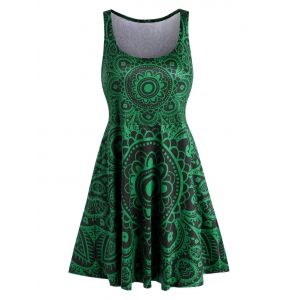 

Plus Size Bohemian Flower Long Tank Top, Deep green