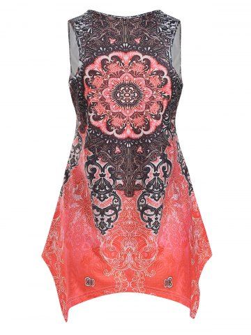 

Plus Size Handkerchief Printed Tank Top, Light pink