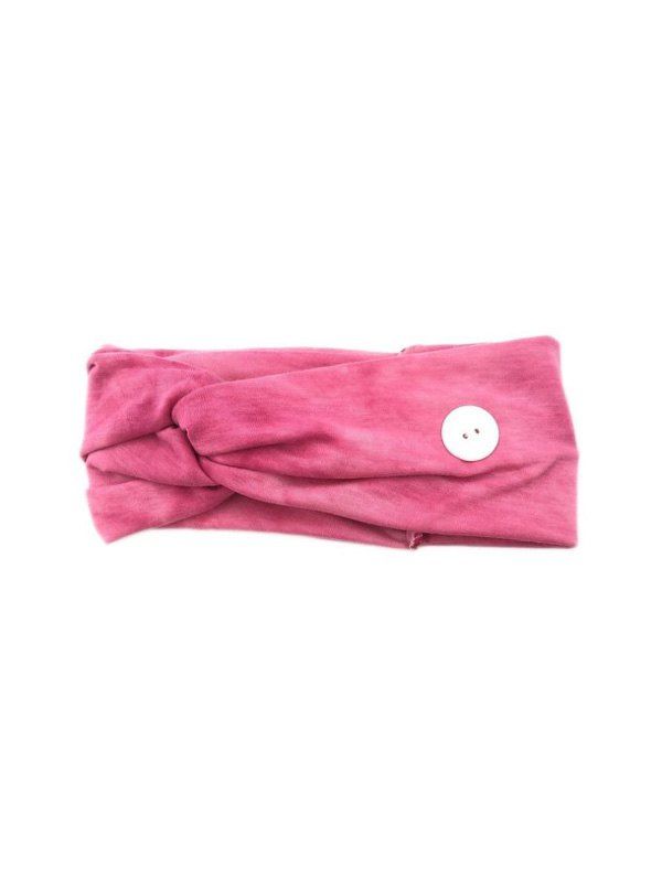 

Tie Dye Print Knotted Headband with Button, Neon pink