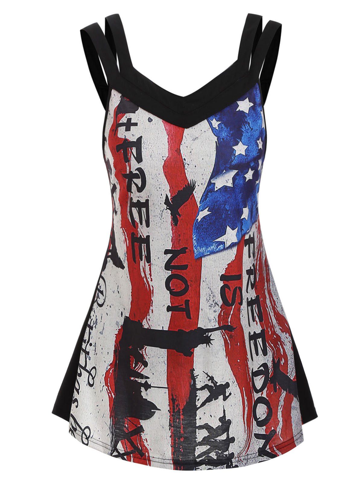 

Patriotic American Flag Dual Strap Tank Top, Black