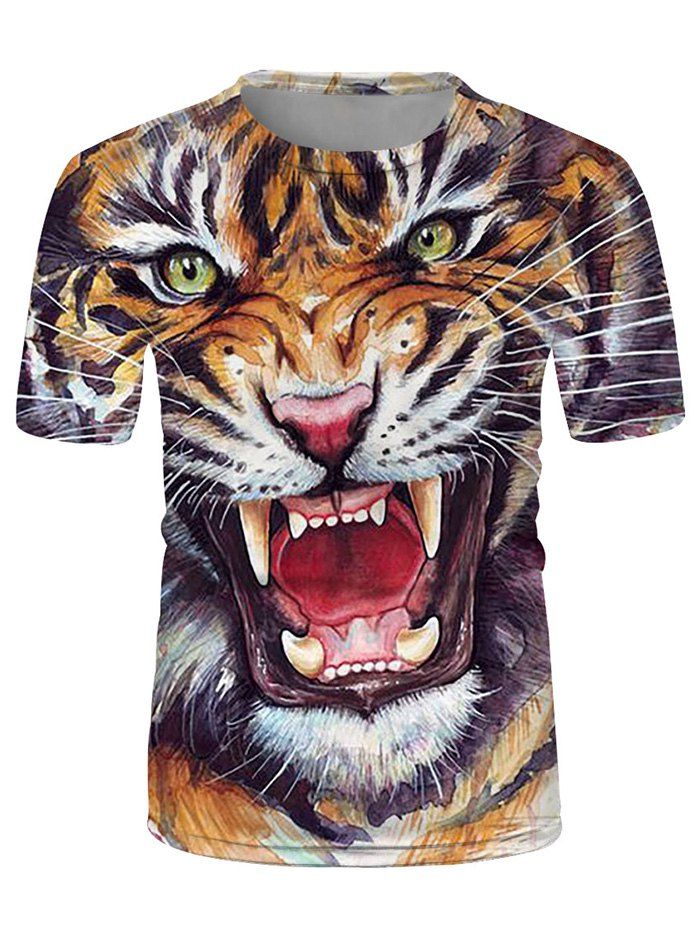 

Tiger Graphic Casual Crew Neck T Shirt, Multi