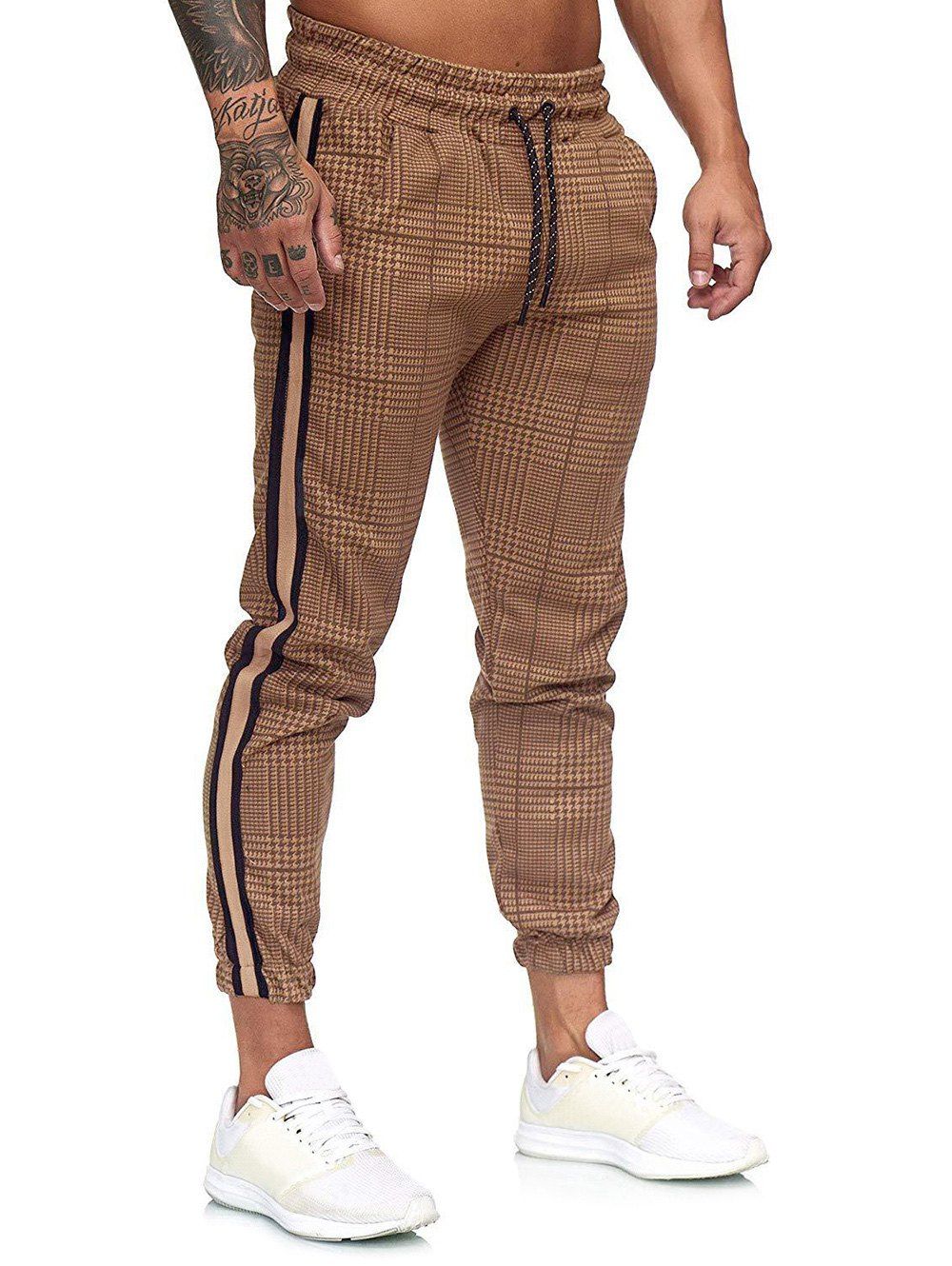 Outfit Houndstooth Print Side Stripe Jogger Pants  