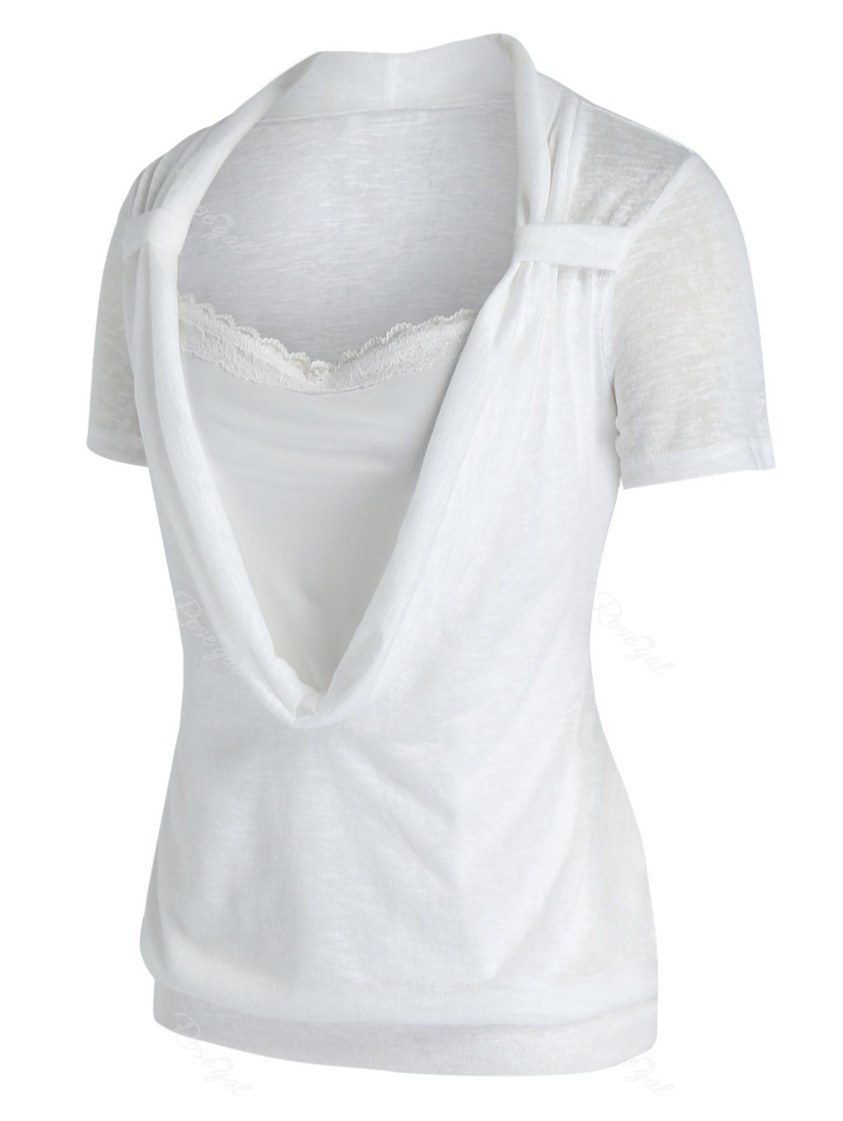 Sale Plus Size Cowl Front Marled Lace Embellished T Shirt  