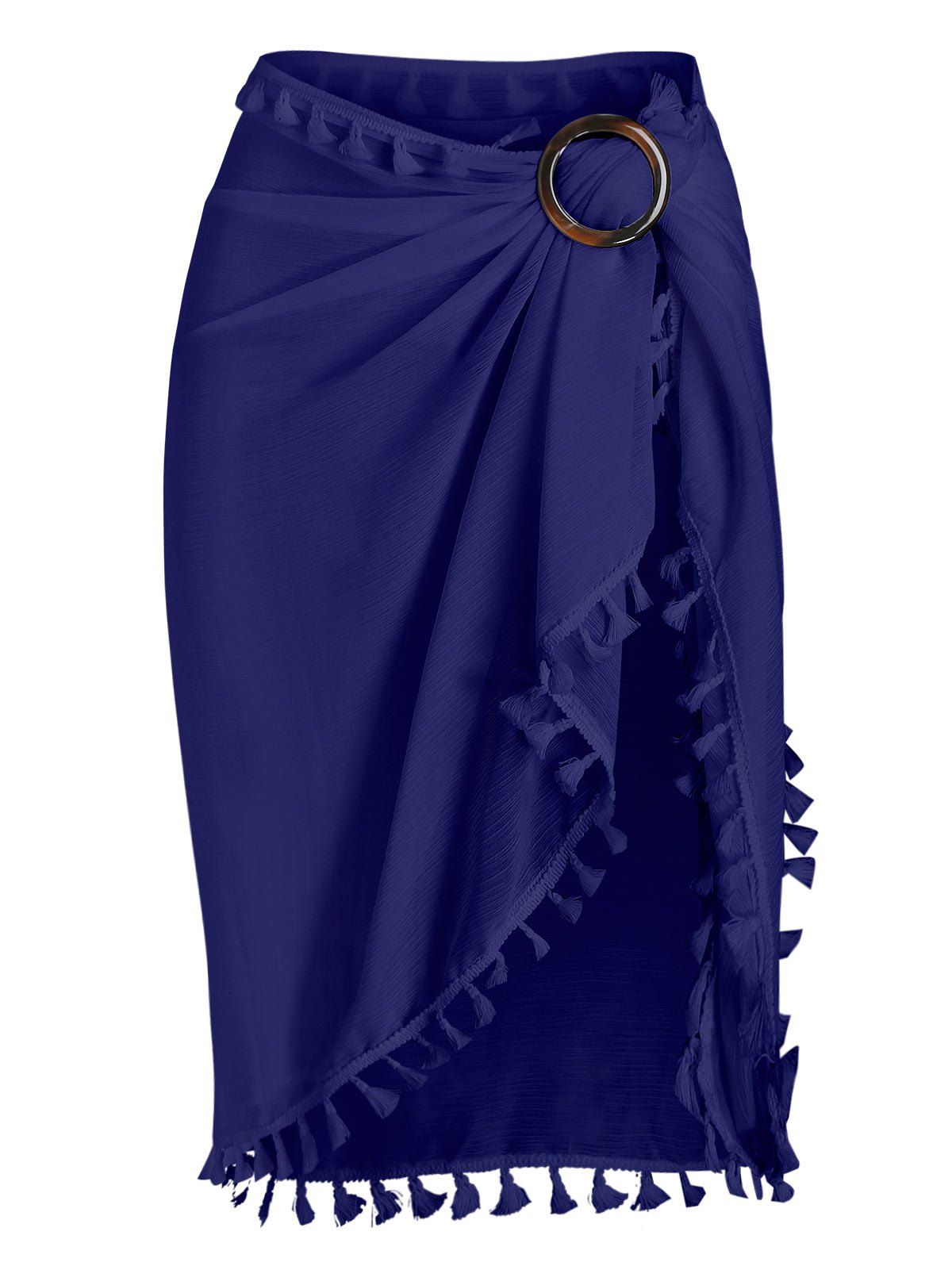 

Tassel Sheer Wrap Cover Up Sarong Skirt, Blue