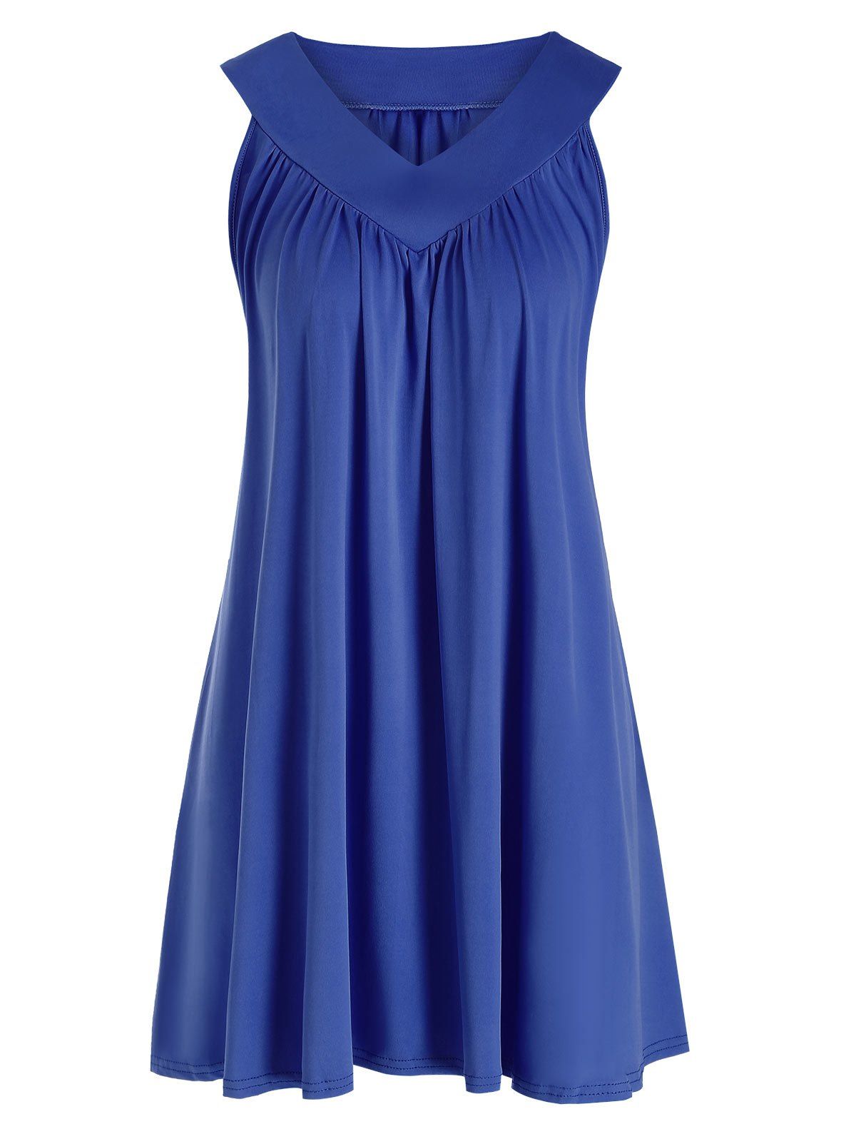 

Pleated Plain Tank Top, Deep blue
