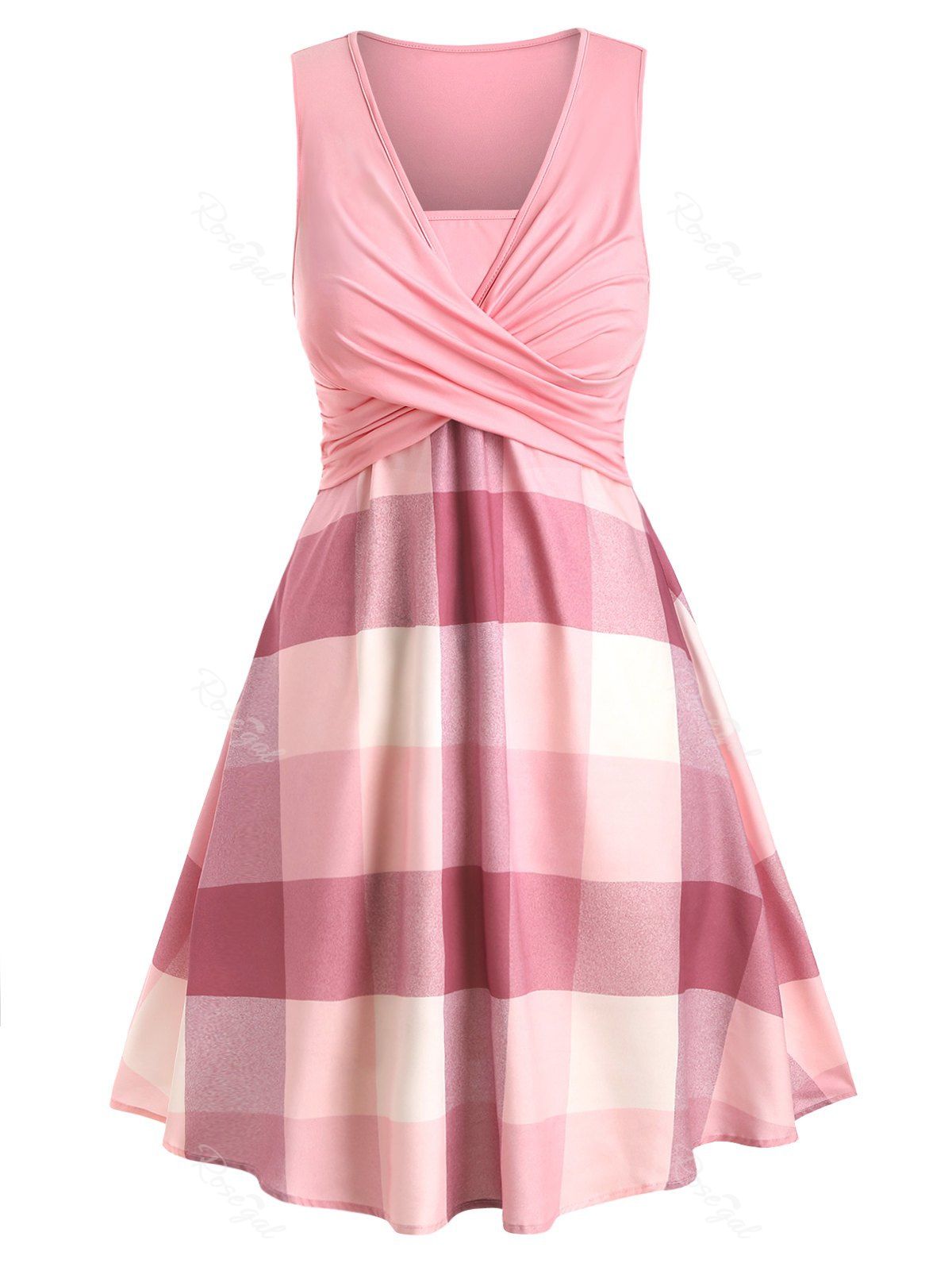 

Plus Size Plaid Crossover Dress, Light pink