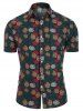 Tropical Pineapple Print Button Up Linen Shirt -  