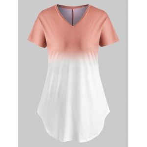 

V Neck Curved Hem Ombre Plus Size Tee, Orange