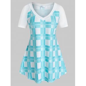 

Plus Size V Neck Plaid Swing T Shirt, Celeste